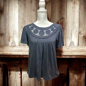 LOFT Blue Boho Short Sleeve Top – Women's Size Small